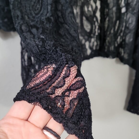 Vintage Sheer Lace Kimono Open Cardigan One Size Black Paisley Whimsigoth Y2K - Picture 6 of 12